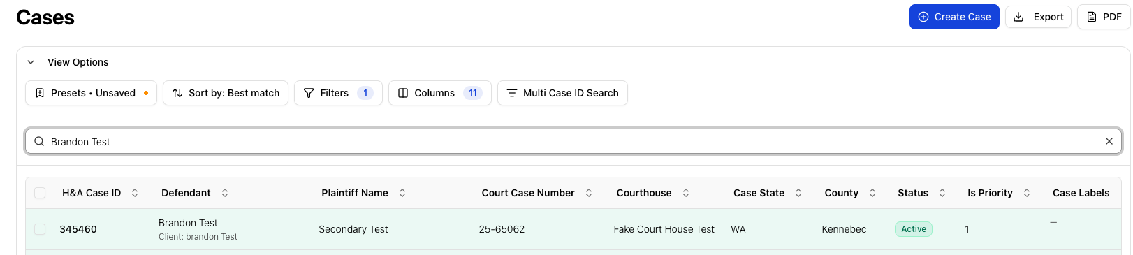 List view with search and filter controls