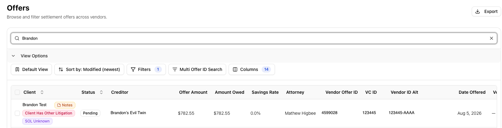 Offers list view with key columns